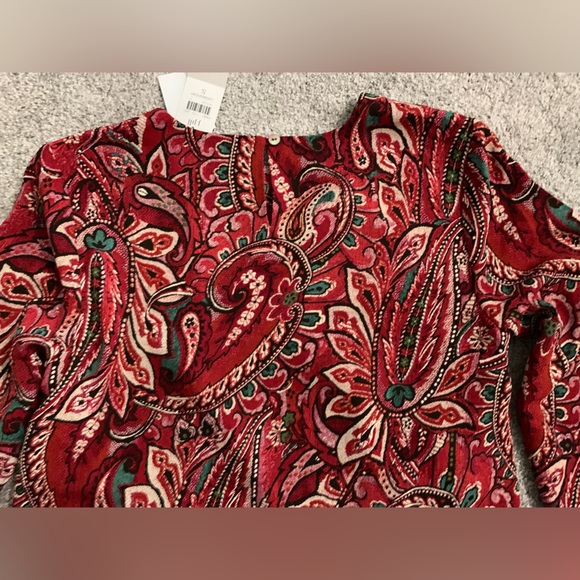 New J Jill Women’s Size S Multicolored Long Sleeve Paisley Blouse Keyhole Neck - Picture 4 of 14